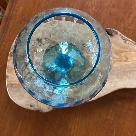 Mid Century Empoli Blue Diamond Optic Hand Blown Glass Brandy Snifter Vase - Picture 2 of 6